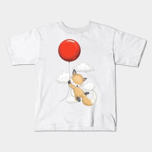 Cute animal. Cute Fox flying with balloons Kids T-Shirt